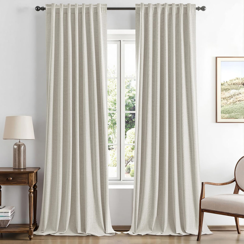 Miulee 100% Blackout Linen Curtains for Bedroom, Light Cream Solid Luxury Decor Thermal Insulation Room Darkening Drapes for Living Room Nu…