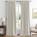 Miulee 100% Blackout Linen Curtains for Bedroom, Light Cream Solid Luxury Decor Thermal Insulation Room Darkening Drapes for Living Room Nu…