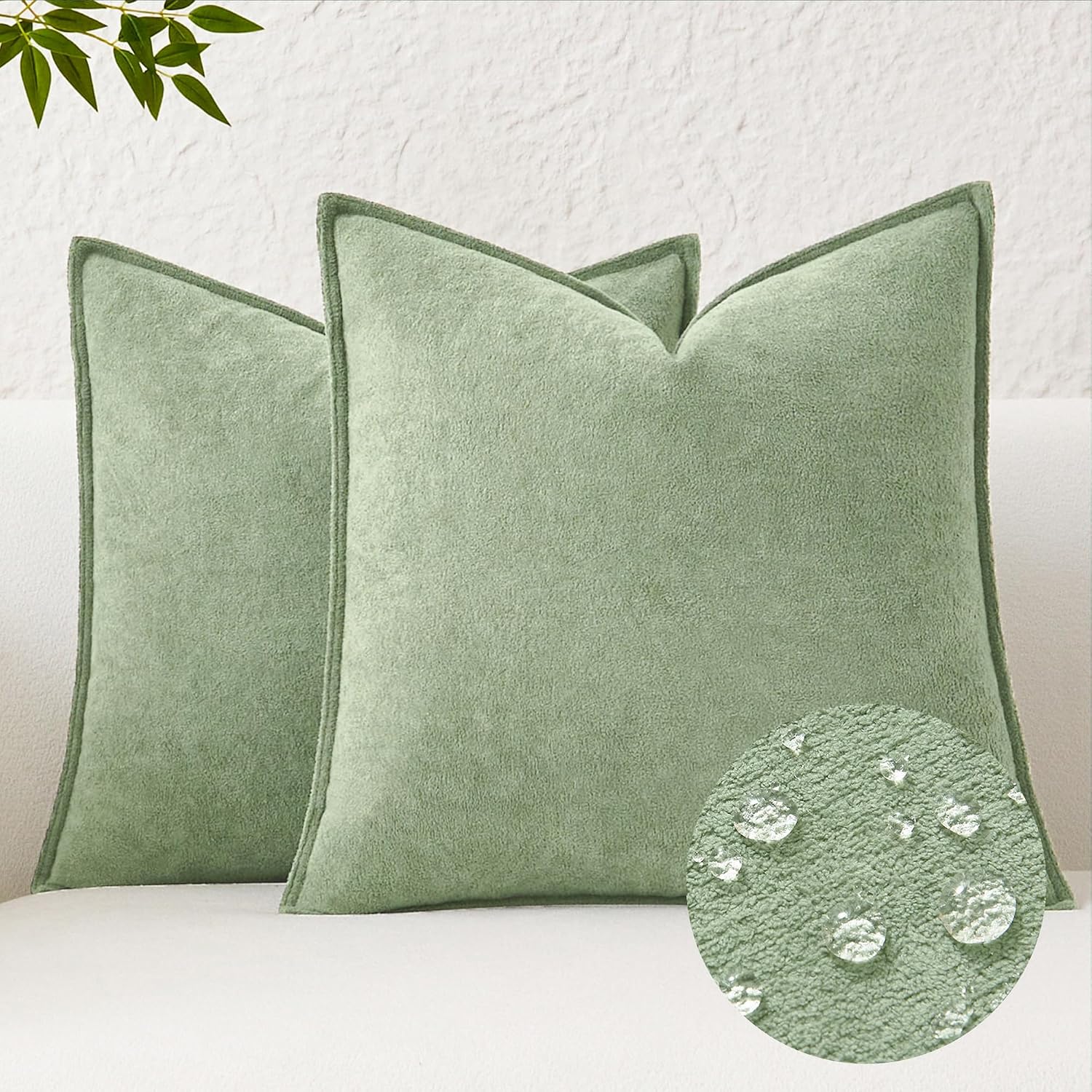 KevinTextile Kevin Textile Spring Waterproof Decorative Pillow Covers Sage Green 20x20 Inch Pack of 2 Soft Boucle Textured Throw Pillowcase…