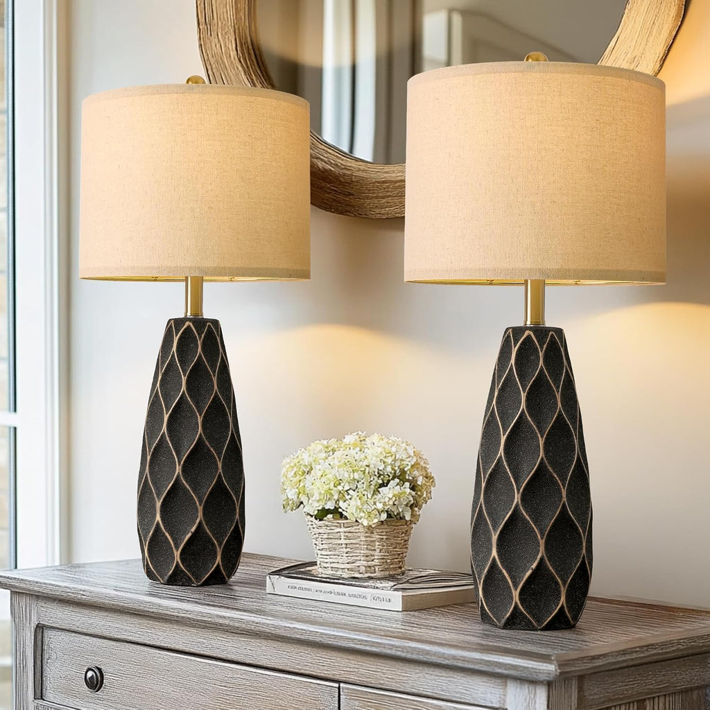 PORTRES 27.5" Ceramic Table Lamps for Bedroom Living Room Lamps Set of 2 Modern Bedside Nightstand Lamp Farmhouse Vintage Rustic Boho…