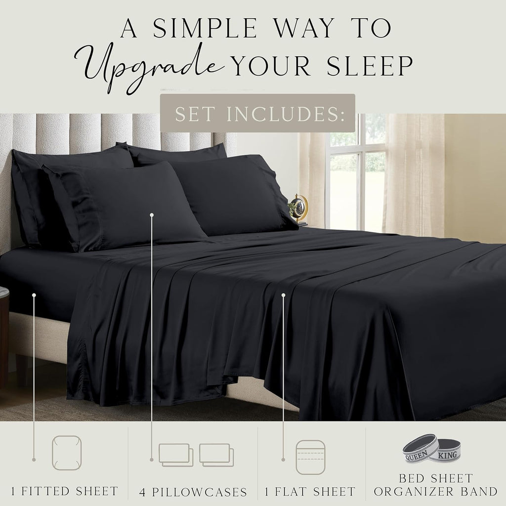 KARISSA MAE 6 Piece Pure Viscose from Bamboo King Size Sheet Set | 100% FSC Certified | Luxuriously Soft | Cooling | 18" Deep Pocket…