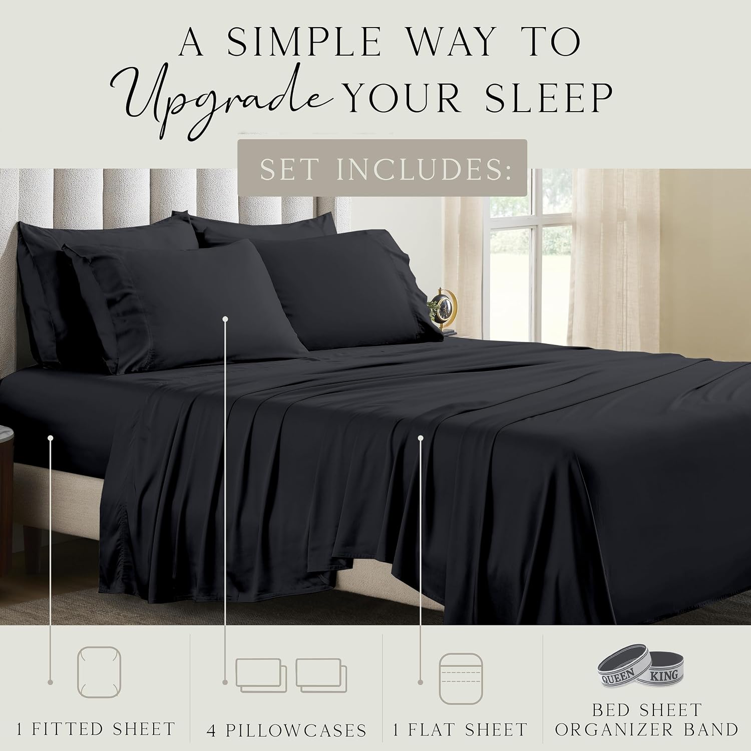 KARISSA MAE 6 Piece Pure Viscose from Bamboo King Size Sheet Set | 100% FSC Certified | Luxuriously Soft | Cooling | 18" Deep Pocket…