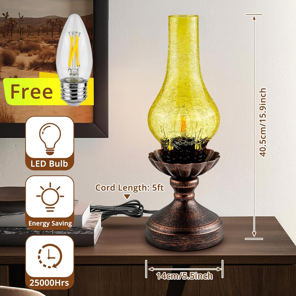 Vintage Table Lamp, Touch Control & 3-Way Dimmable Rustic Retro Farmhouse Bedside Lamp with Amber Glass Shade and LED Bulb for Bedroom…