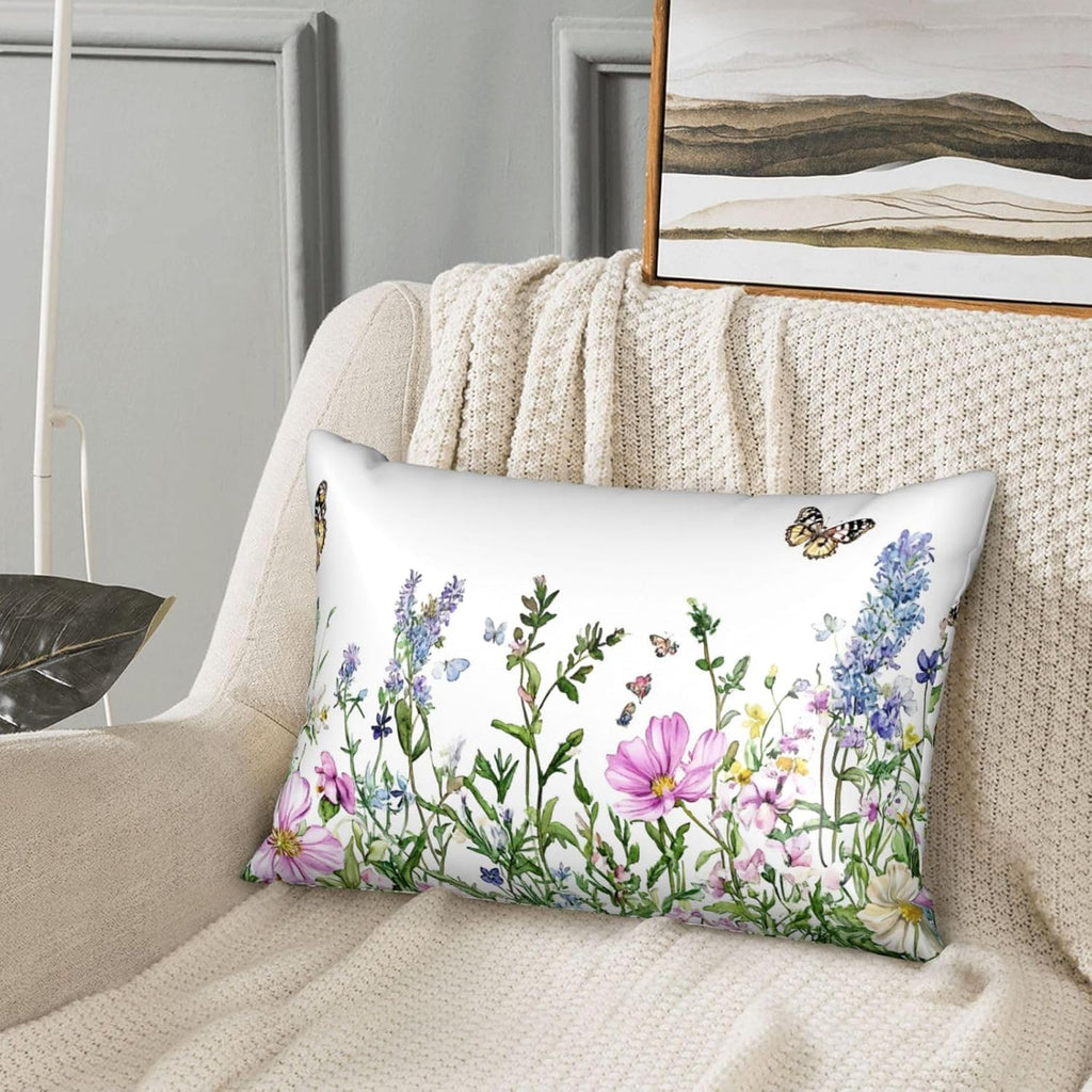 Satin Pillowcase for Hair and Skin Watercolor Wildflowers Butterfly Super Soft and Cooling Similar to Silk Pillow Case 1 Pack with Hidden…