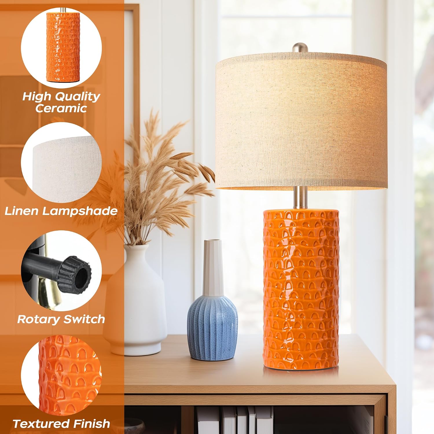 PARTPHONER 23" Modern Ceramic Table Lamp Set of 2, Table Lamps for Living Room, Rustic Farmhouse Bedside Lamps Nightstand lamp for…