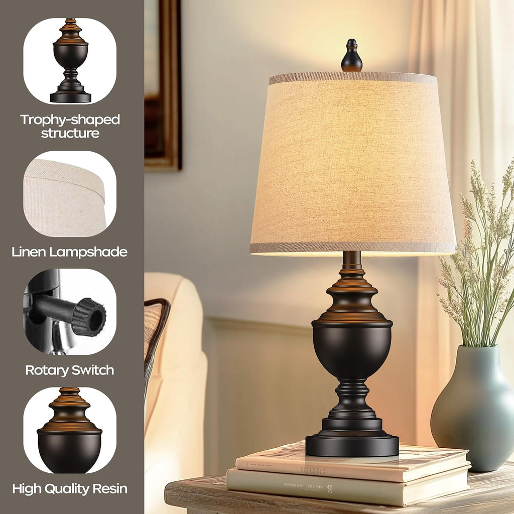 PARTPHONER Retro Table Lamps Set of 2, Bedside Lamp for Bedroom Rustic Farmhouse Table Lamps for Living Room, Vintage Nightstand Lamps…