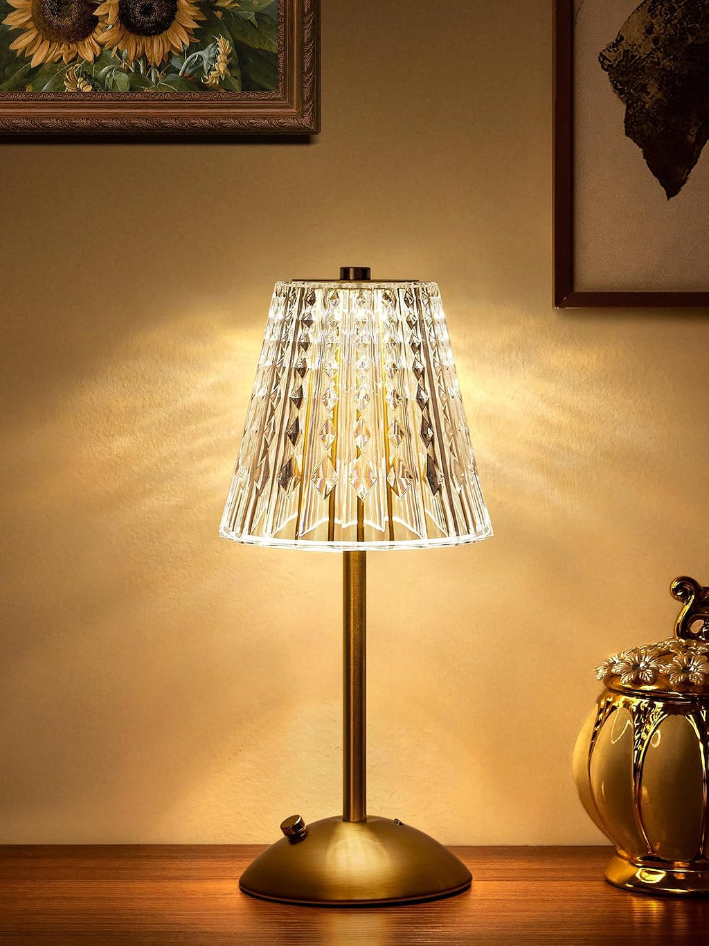 3200mAh】Brass Table Lamp, 3 Colors+Dimmable+Touch Crystal Lamp LED Gold Lamp, Mood Lighting Mood Light, Brass Decor for…