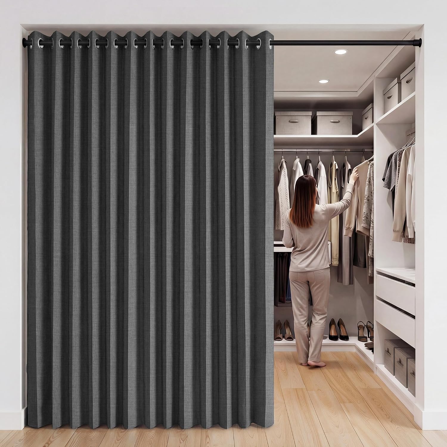 RYB HOME Accordion Style Room Divider Curtain-100% Blackout Folding Accordion Curtain for Sliding Glass Door/Bedroom, Privacy Assurd…