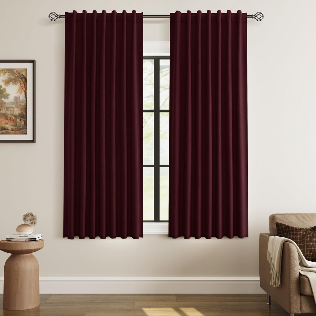Guken 100% Blackout Curtains 63 Inch Length 2 Panels Set for Living Room Bedroom Back Tab Thermal Insulated Black Out Linen Drapes Room Dar…