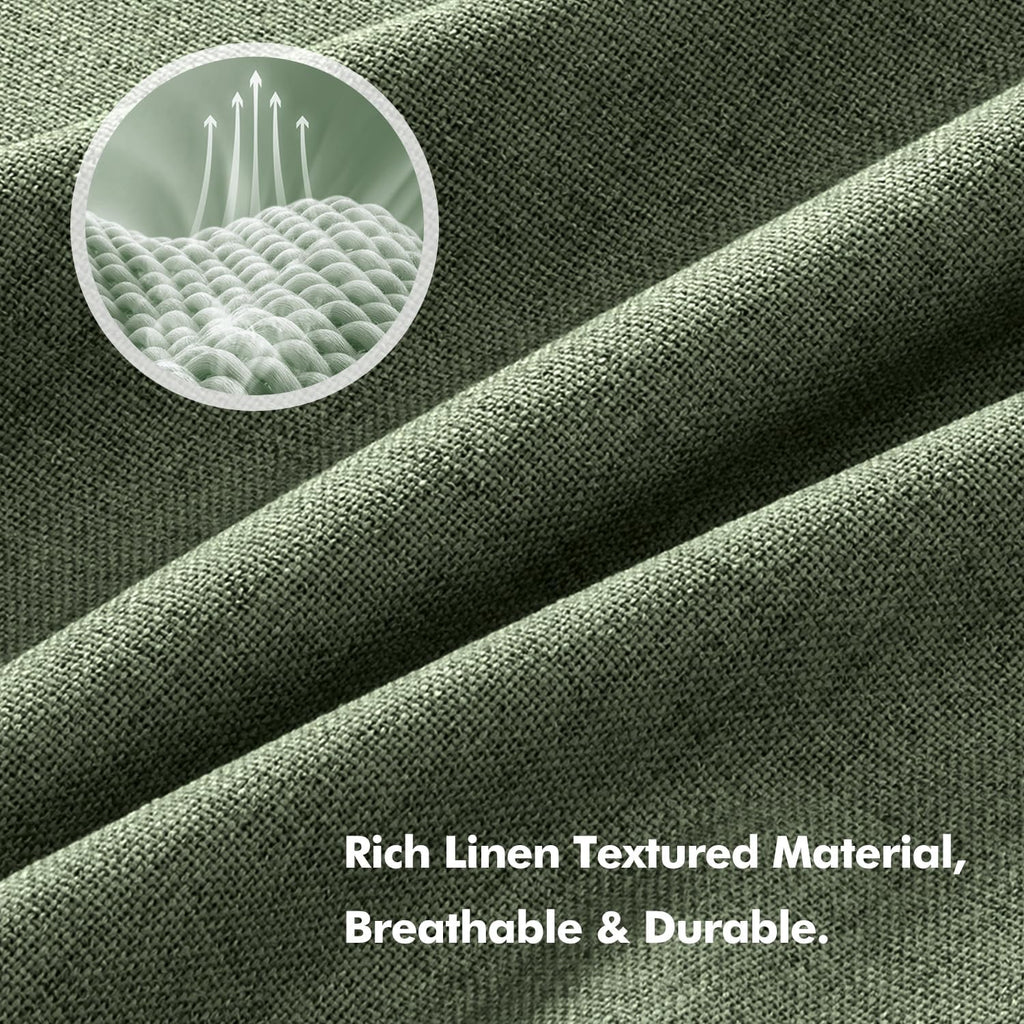 Miulee 100% Blackout Linen Curtains for Bedroom, Olive Green Solid Luxury Decor Thermal Insulation Room Darkening Drapes for Living Room Nu…