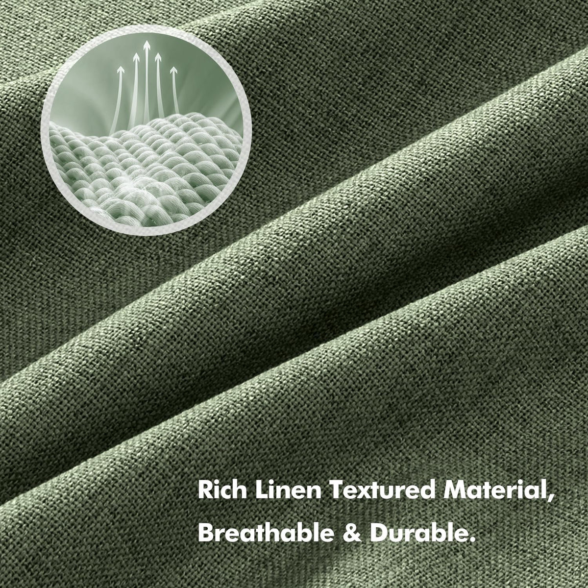 Miulee 100% Blackout Linen Curtains for Bedroom, Olive Green Solid Luxury Decor Thermal Insulation Room Darkening Drapes for Living Room Nu…