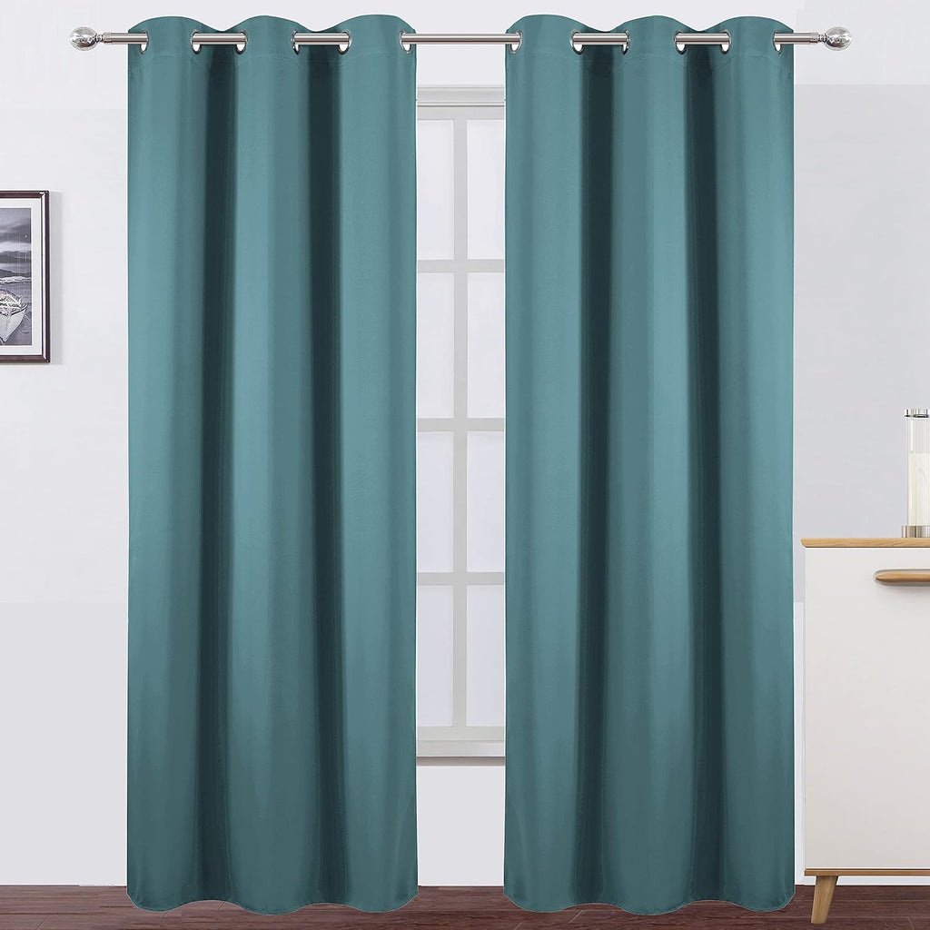 Lemomo Sea Teal Thermal Blackout Curtains/42 x 95 Inch/Set of 2 Panels Room Darkening Curtains for Bedroom 95 Inch silver
