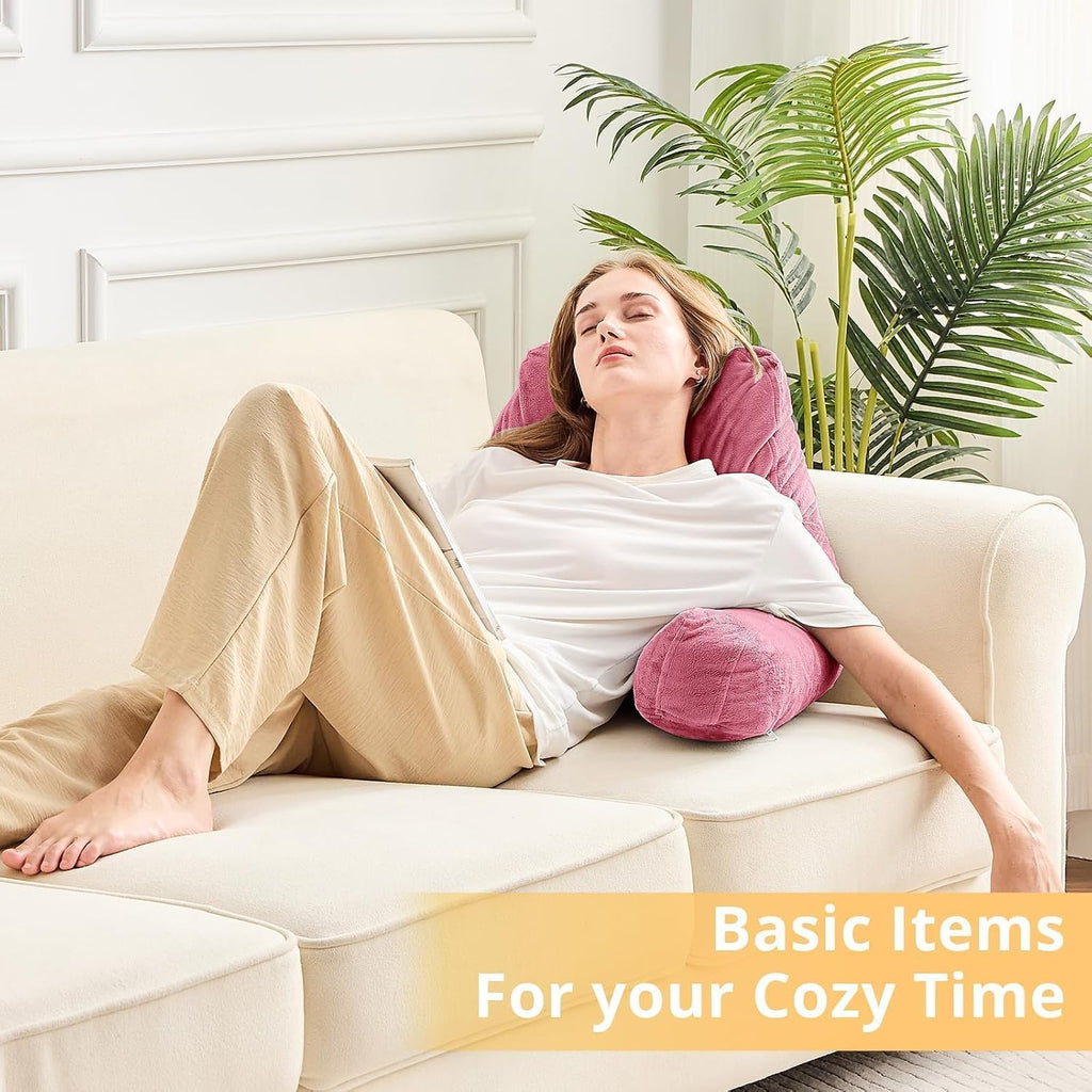 Sasttie Reading Pillow, Velvet Back Pillow for Bed Sitting Up, Adult Back-Rest Support Cushion with Arms for Sit Up on Couch, Sofa, and…