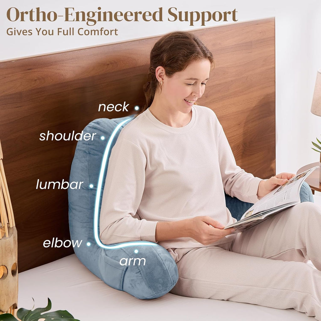 Sasttie Reading Pillow, Pillows for Reading or Relaxing – Ergonomic Support for Head, Neck, Back, and Lumbar, 21-Inch, Greyish Blue Blue