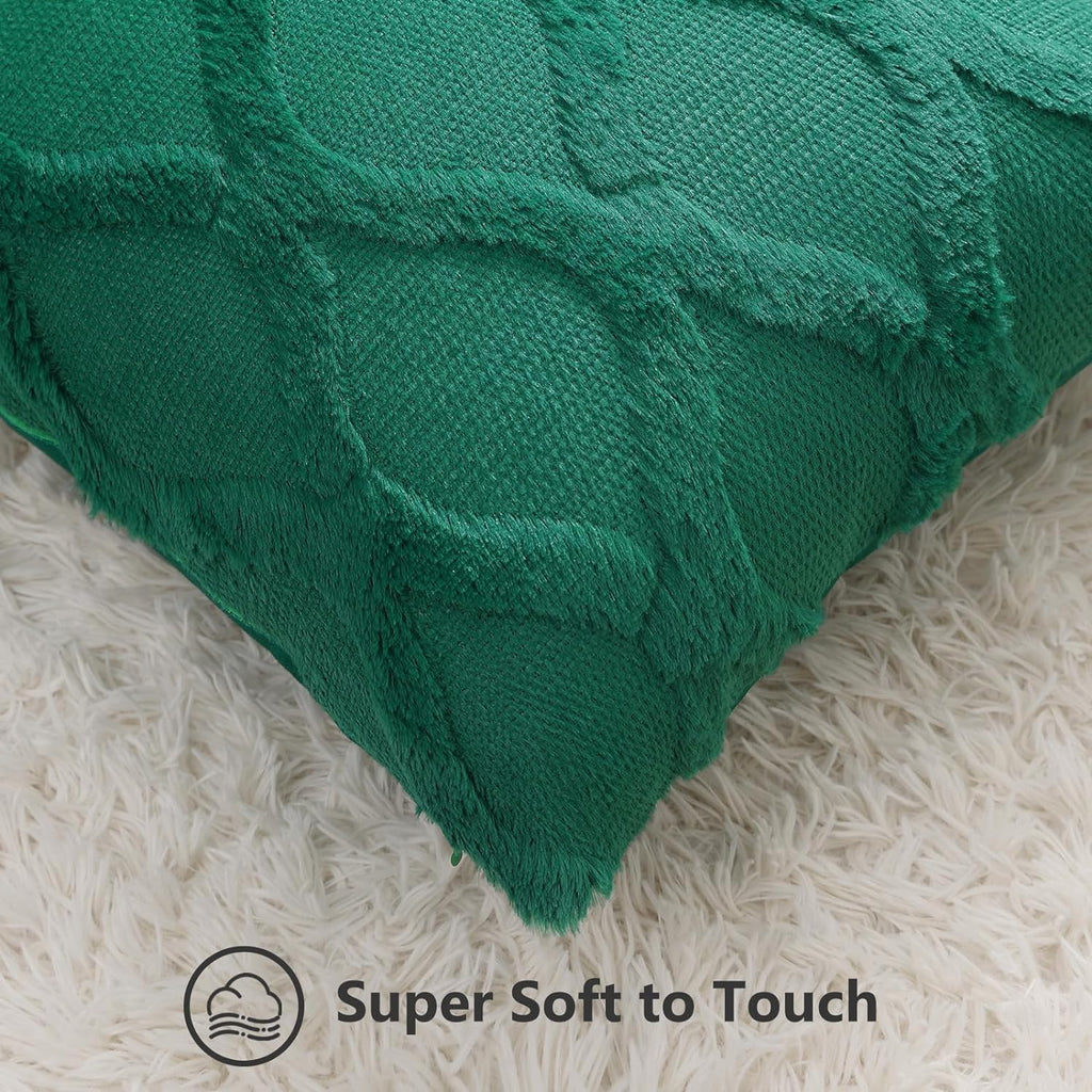 decorUhome Summer Euro Sham Throw Pillow Covers 24x24 Inch Set of 2, Soft Plush Faux Fur Wool Green Accent Couch Pillow Covers for Modern F…