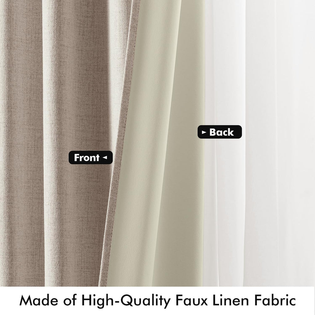 Miulee 100% Blackout Linen Curtains for Bedroom, Khaki Solid Luxury Decor Thermal Insulation Room Darkening Drapes for Living Room Nursery…