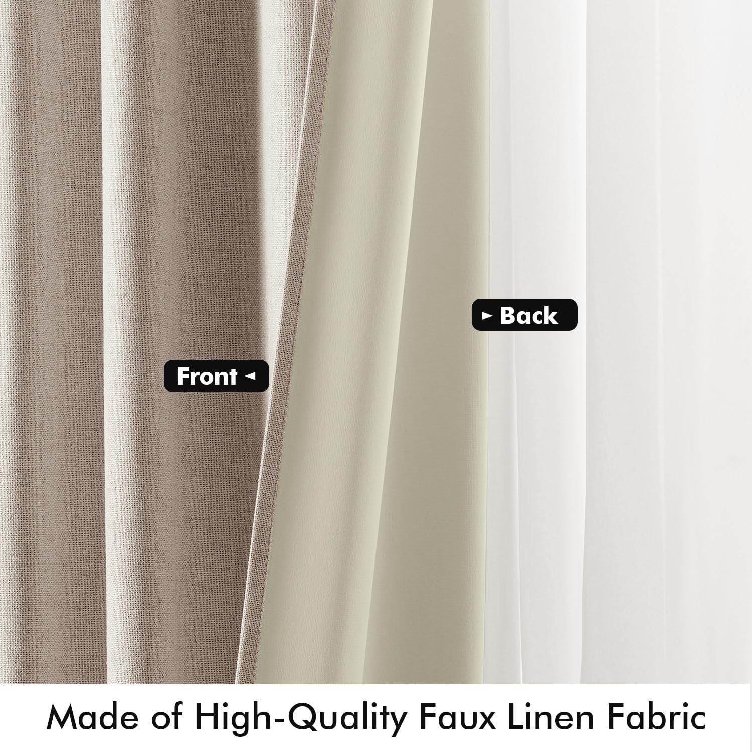 Miulee 100% Blackout Linen Curtains for Bedroom, Khaki Solid Luxury Decor Thermal Insulation Room Darkening Drapes for Living Room Nursery…