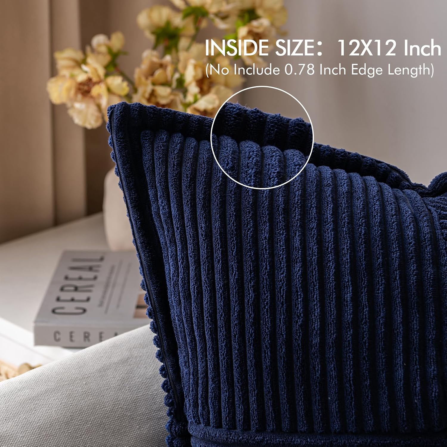 MIULEE Decorative Throw Pillow Covers for Couch Bed Livingroom 12x12 Inch Set of 2 Navy Blue Boho Accent Throw Pllows Broadside Striped…