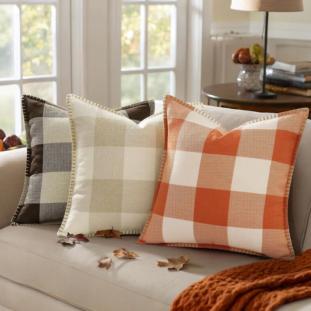 decorUhome Summer Buffalo Plaid Check Throw Pillow Covers 24x24 Set of 2 Outdoor Linen Decorative Farmhouse Gingham Euro Sham Pillow Covers…