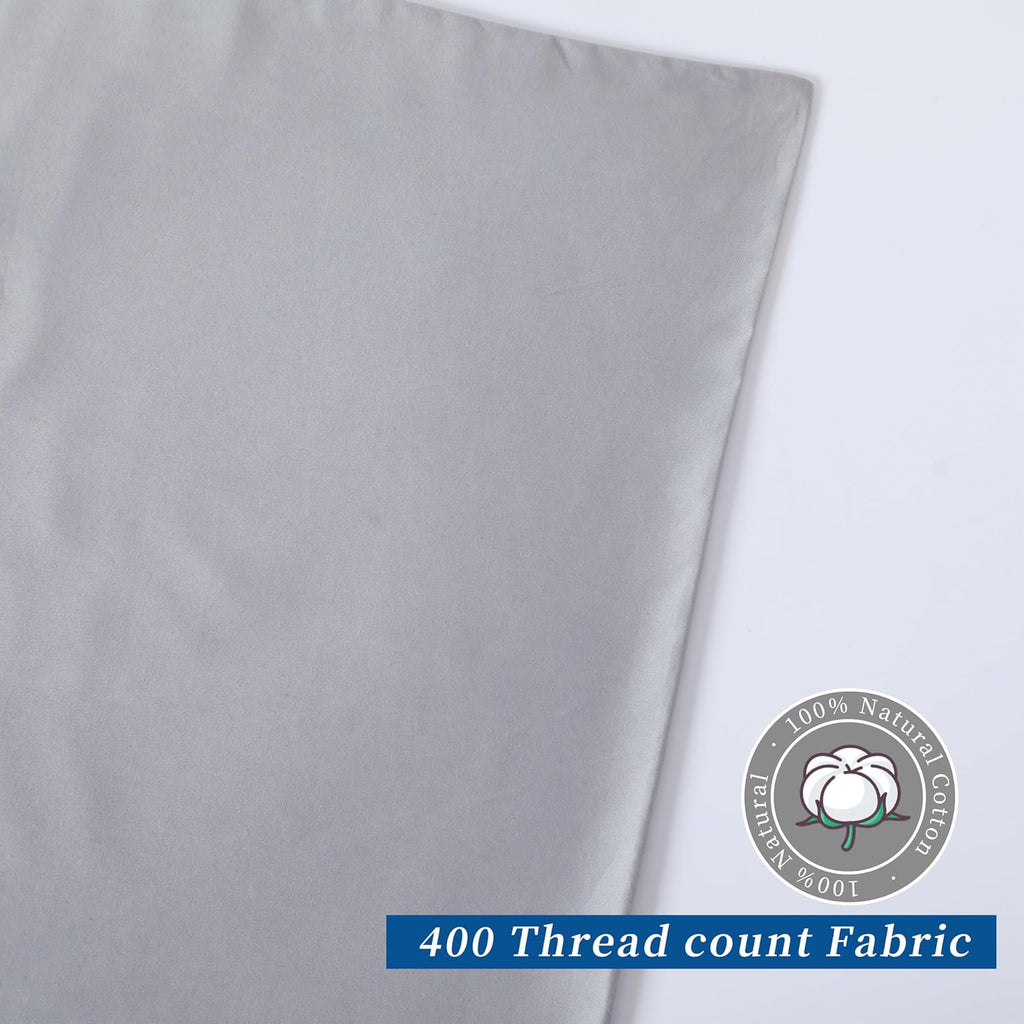 ZaizaiHome Queen Size Pillow Protector Set of 2, 100% Egyptian Cotton Pillow Cases with Zipper 400 Thread Count Sateen Weave Cotton Grey Pi…