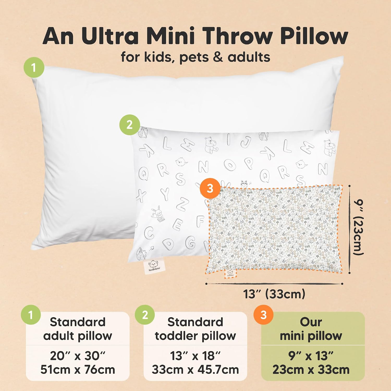 Mini Toddler Pillow with Pillowcase - 9x13 My Little Dreamy Travel Kids Pillow for Sleeping, Toddler Bed, Small, Tiny, Organic Cotton…