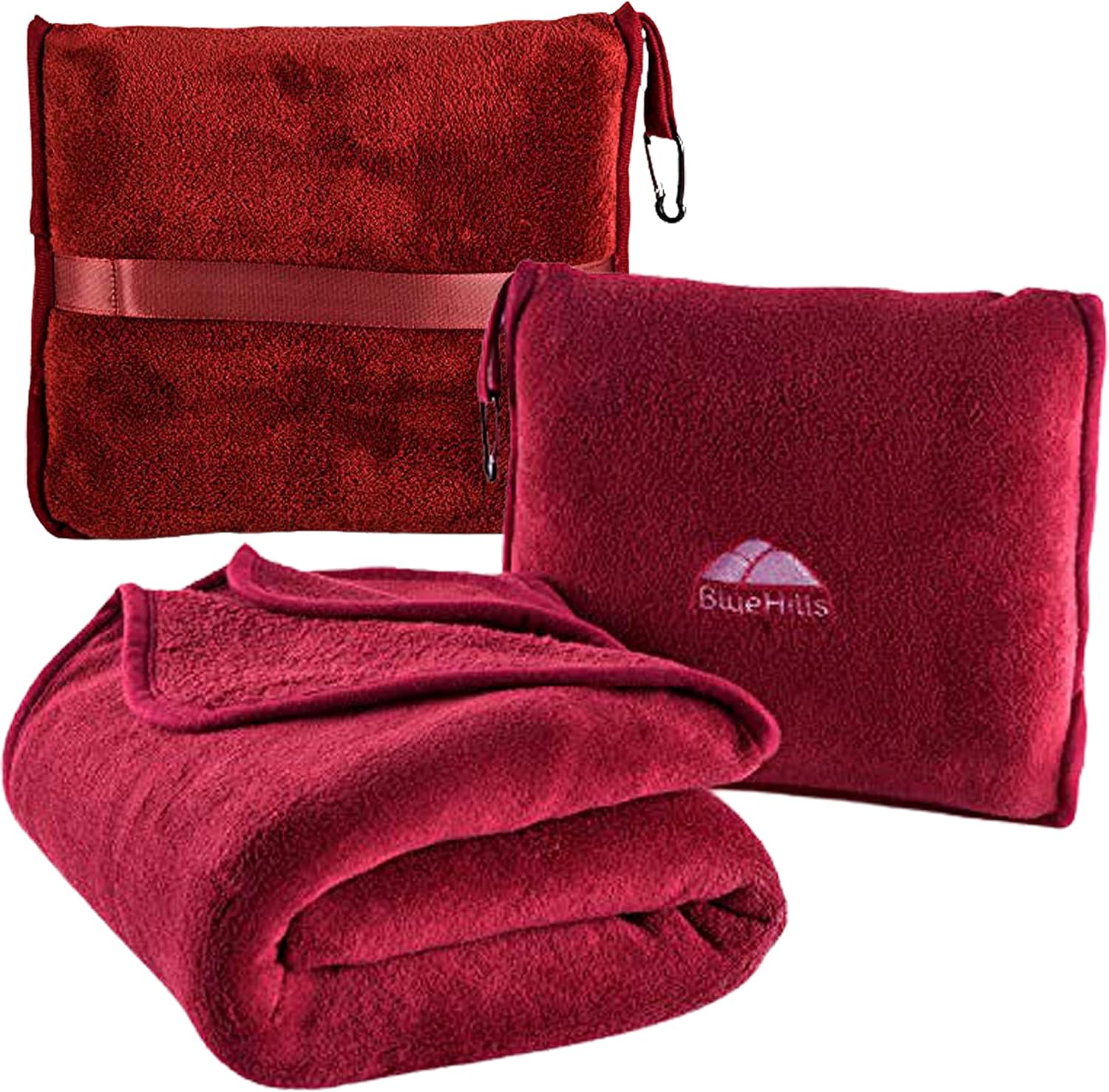 BlueHills Premium Soft Travel Blanket Pillow Airplane Blanket Packed in Soft Bag Pillowcase with Hand Luggage Belt and Backpack Clip…