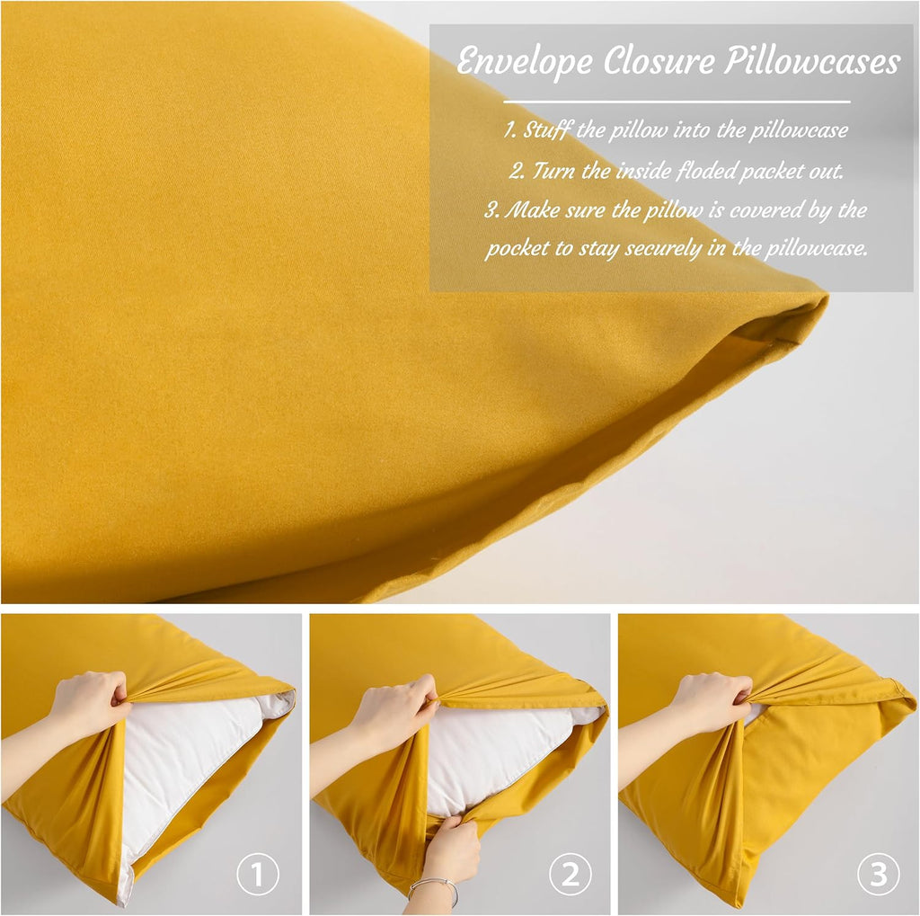 Ntbay Queen Pillow Cases Set of 2, 2 Pack Brushed Microfiber 20x30 Pillow Cases, Soft, Wrinkle, Fade, Stain Resistant Ginger Yellow Pillow…