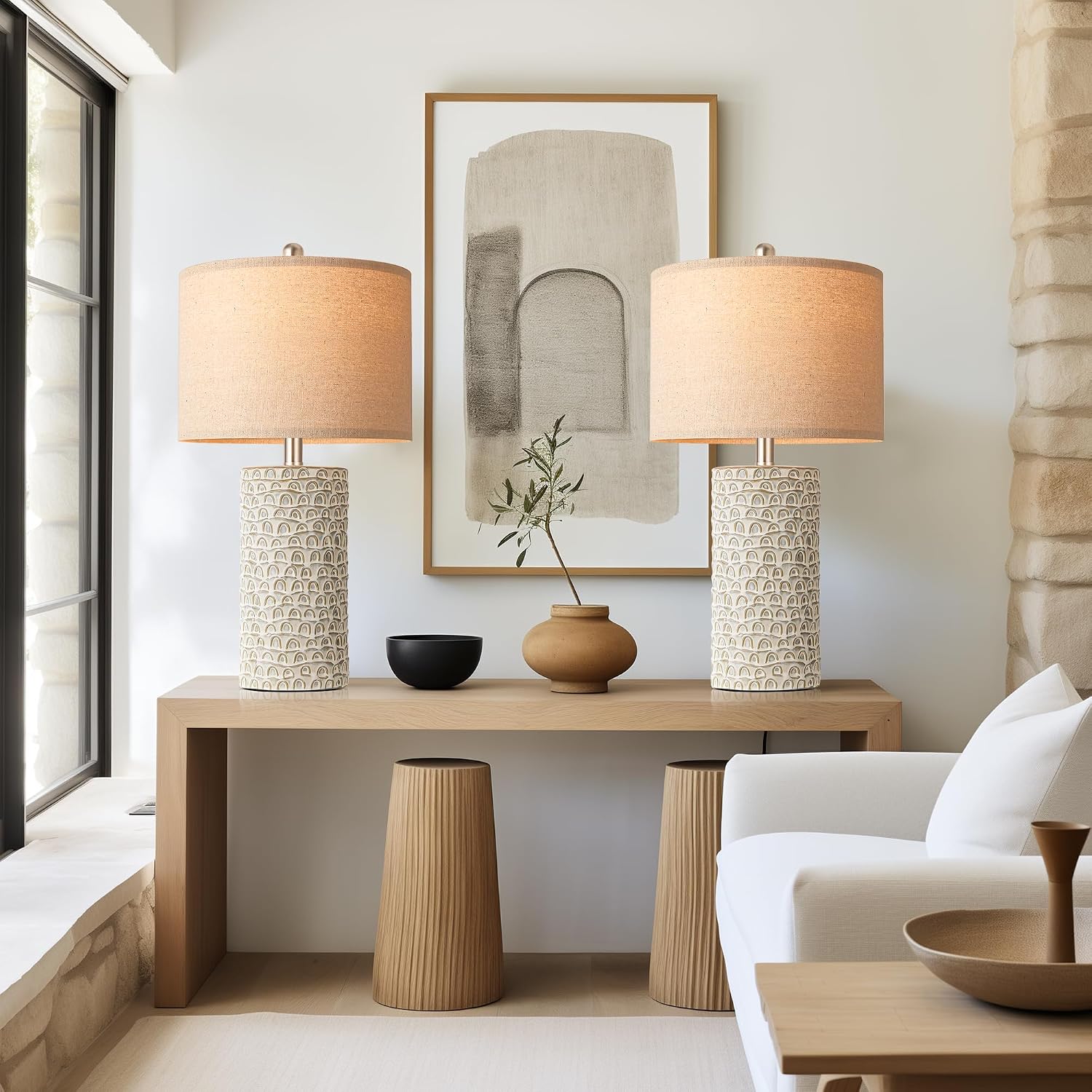 PARTPHONER 23" Modern Ceramic Table Lamp Set of 2, Table Lamps for Living Room, Rustic Farmhouse Bedside Lamps Nightstand lamp for…