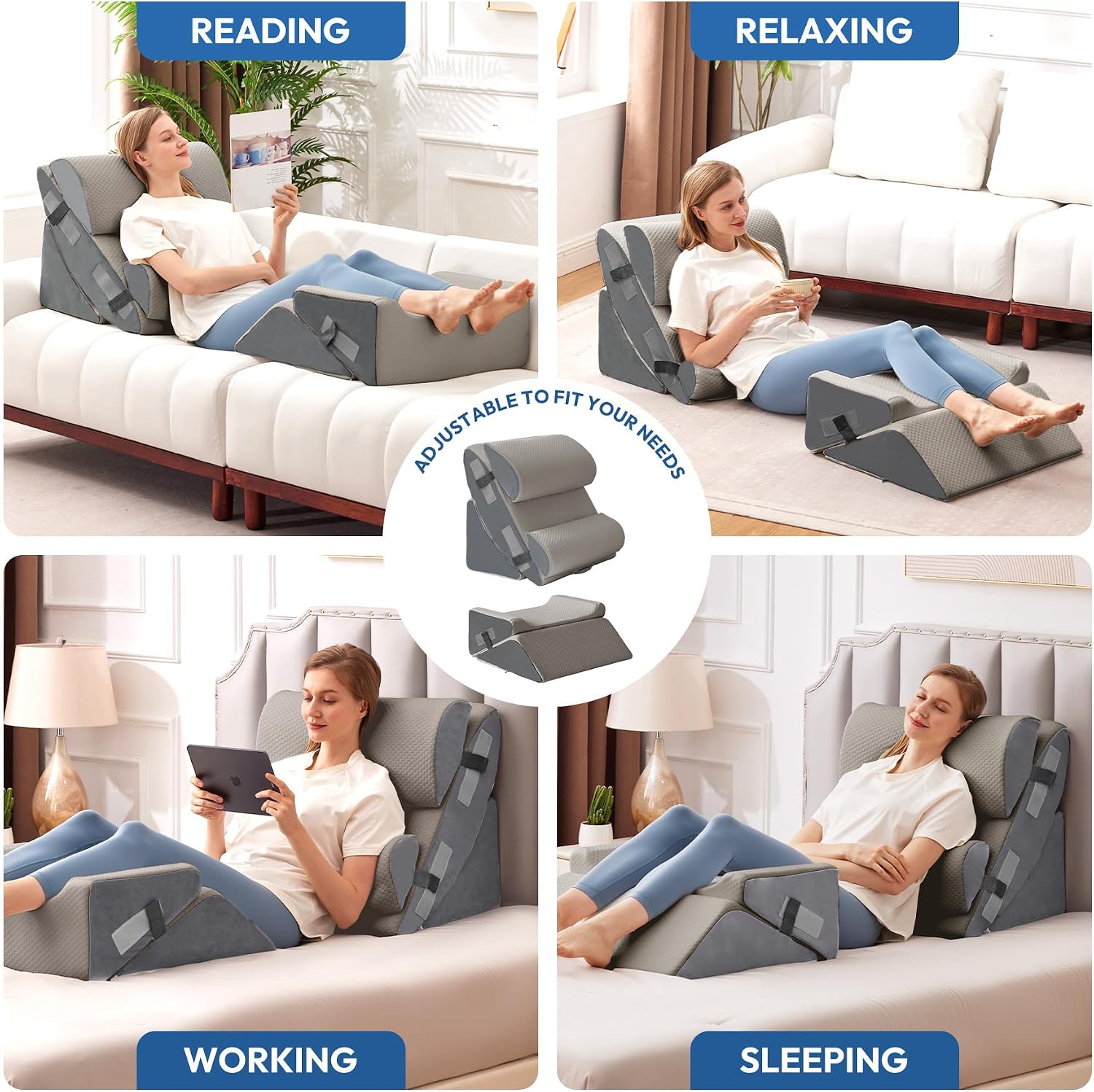 Ahpmeoa 6PCS Wedge Pillow Set for After Surgery, Back Pillow for Bed Sitting Up, Orthopedic Bed Wedge for Body, Leg, Memory Foam Pillow fo…