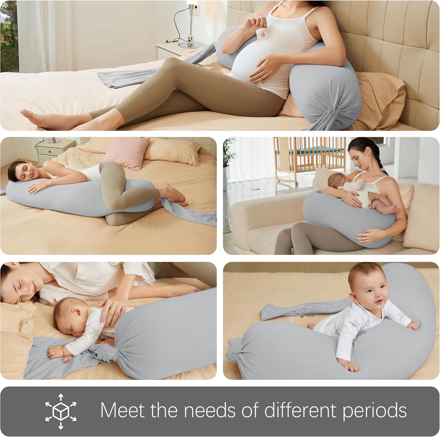 Moonpark MOON PARK Pregnancy Pillow - Incredibly Smooth and Soft Cooling Cover I Shaped Full Body Maternity Pillow with Removable Cover - S…