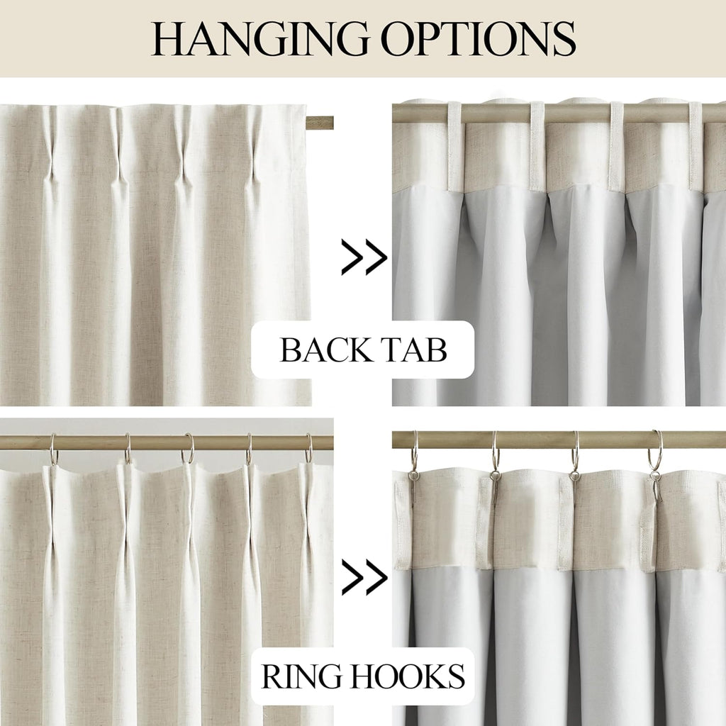 VisionHome Vision Home Natural Pinch Pleated Full Blackout Curtains Linen Blended Room Darkening Window Curtains 84 inch for Living Room Be…