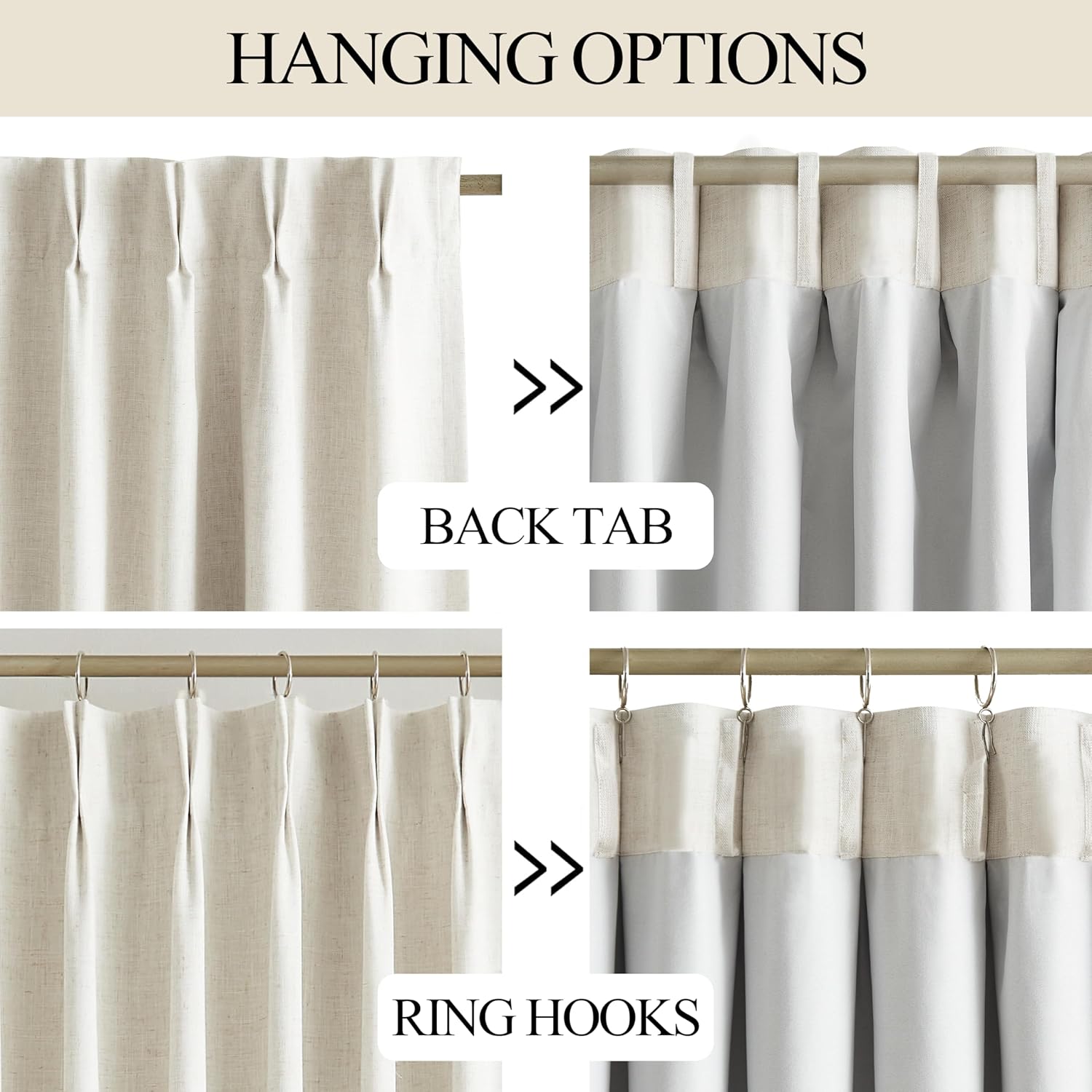 VisionHome Vision Home Natural Pinch Pleated Full Blackout Curtains Linen Blended Room Darkening Window Curtains 84 inch for Living Room Be…
