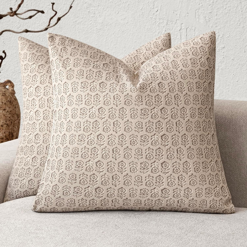 Foindtower Set of 2 Decorative Vintage Floral Print Throw Pillow Covers Neutral Modern Farmhouse Cushion Covers Boho Home Decor for Sofa…