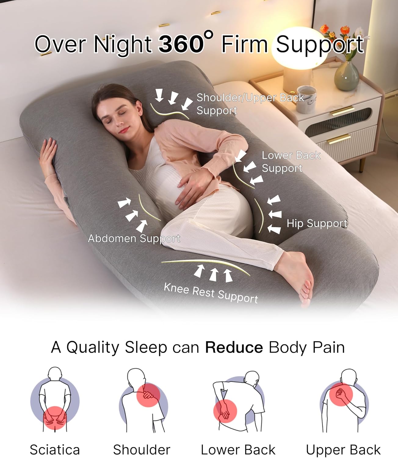 ALLOPERA Pregnancy Pillow, Full Body Maternity Pillow 57 inch, with Removable Washable Cover - Sleep Support for Legs, Back, Neck…