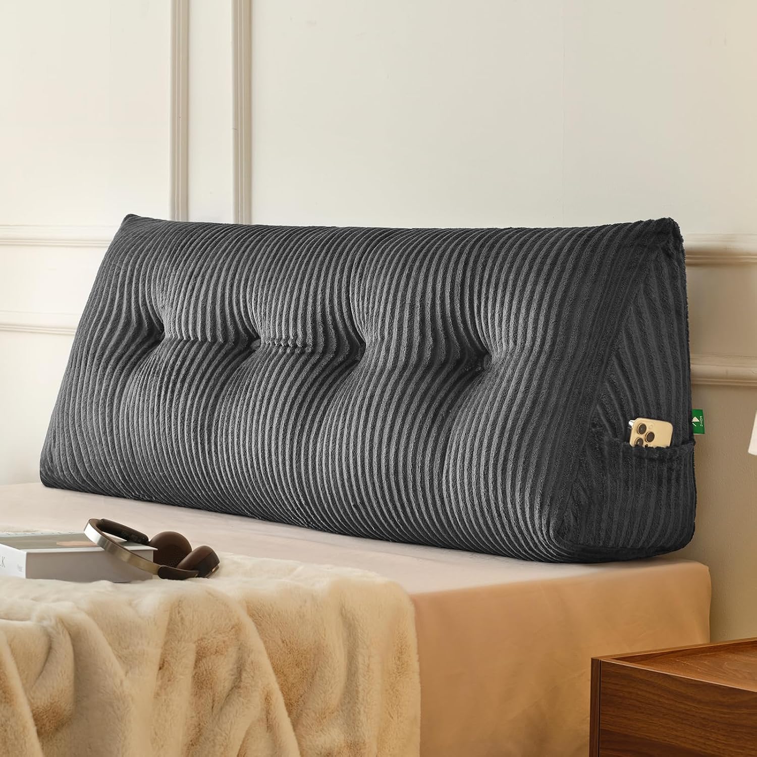 Z-Hom Large Headboard Pillow Full, NO ROLL Pillow, Wedge Pillow Headboard for Sitting Up in Bed, Backrest Support Triangular Cushion for Re…