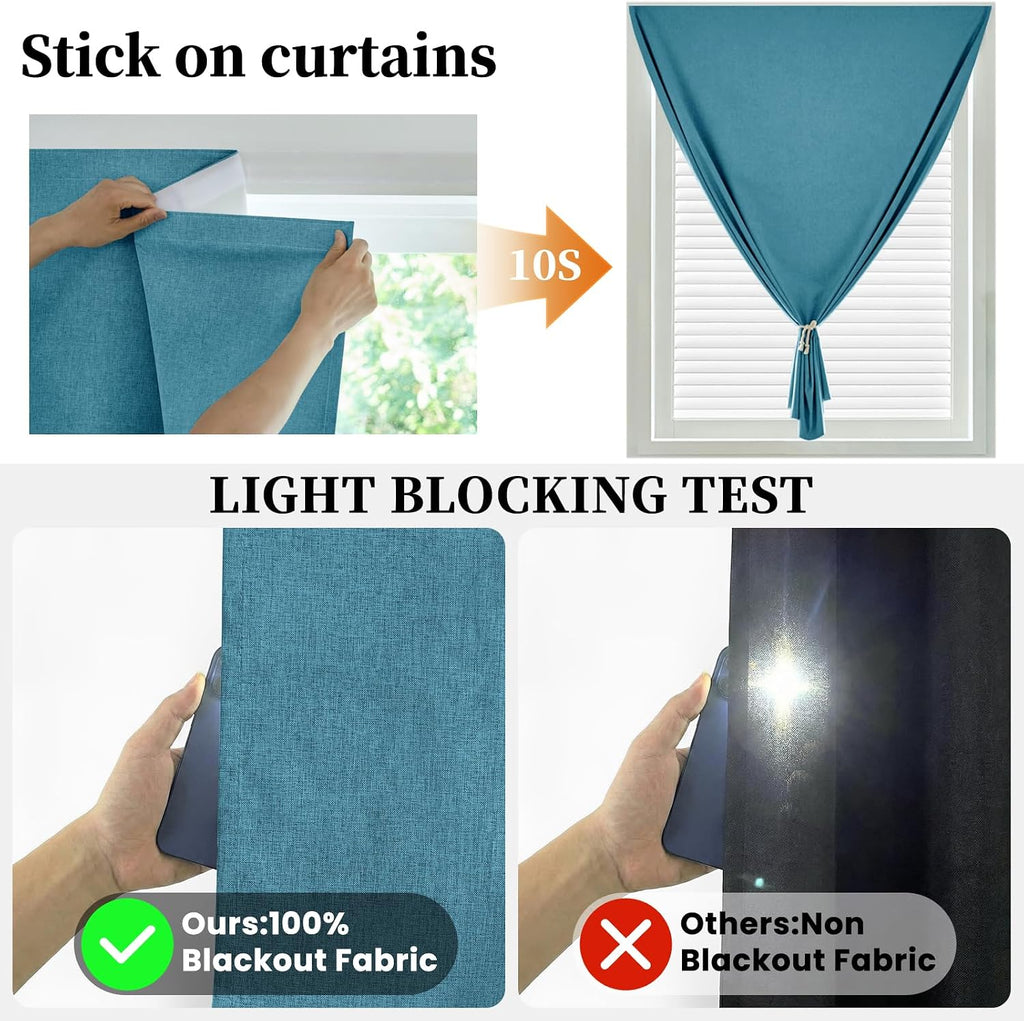 100% Blackout Self Adhesive Portable Curtains for Bedroom Easy to Install Window Thermal Lnsulated Kitchen Room Darkening Small Window…