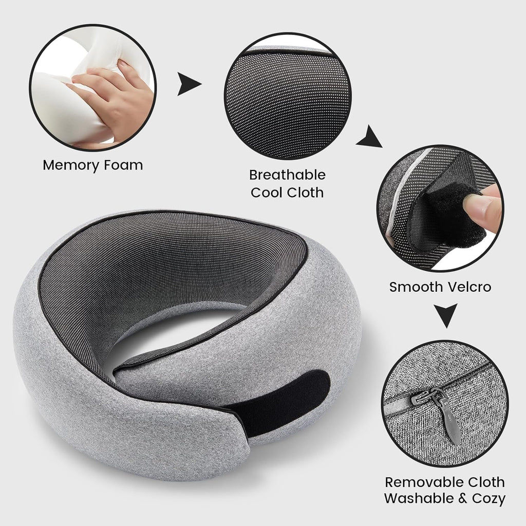 SZXYX Travel Pillows for Airplanes, 100% Pure Memory Foam Neck Pillow for Airplanes, Comfortable Breathable Cover, 360° Support Stowable…