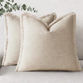 decorUhome Summer Decorative Neutral Linen Fringe Euro Sham Throw Pillow Covers Set of 2 Natural Beige Pillow Covers with Tassels Soft Farm…