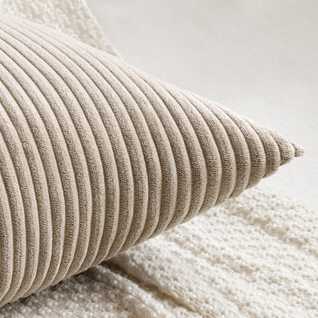 MIULEE Decorative Long Body Lumbar Throw Pillow Cover 14x36 Inch for Bed Couch Bedroom Bench, Soft Corduroy Rectangle Light Brown Pillow…