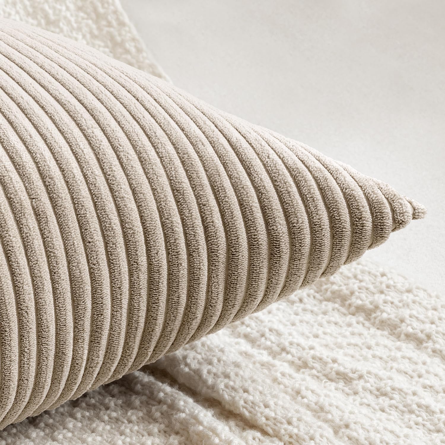 MIULEE Decorative Long Body Lumbar Throw Pillow Cover 14x36 Inch for Bed Couch Bedroom Bench, Soft Corduroy Rectangle Light Brown Pillow…