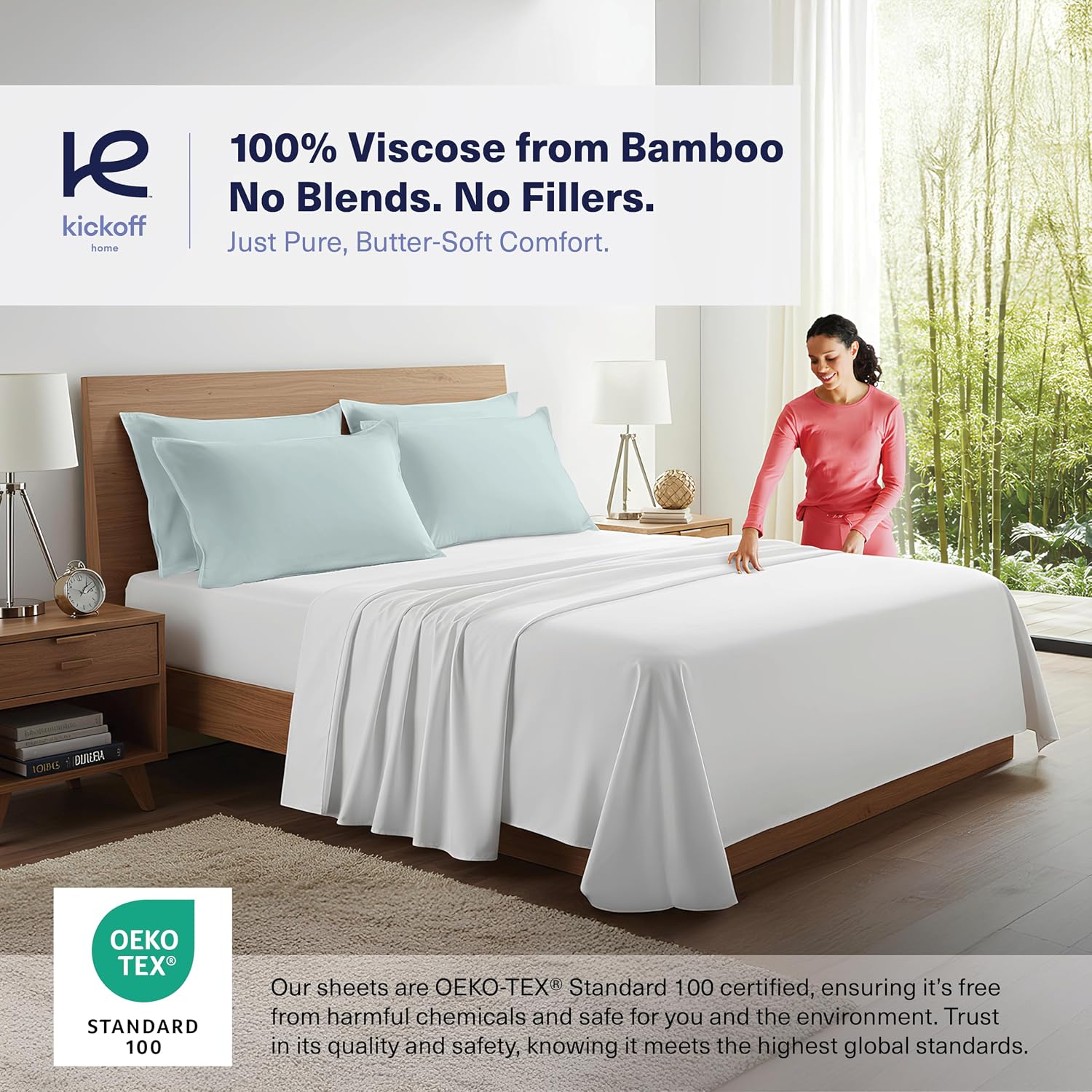KickoffHome Kickoff Viscose Bamboo Pillowcase, Queen, Set of 2, 100% Organic Hidden Zippered Viscose Bamboo Pillow Case Queen Size, Cooling…