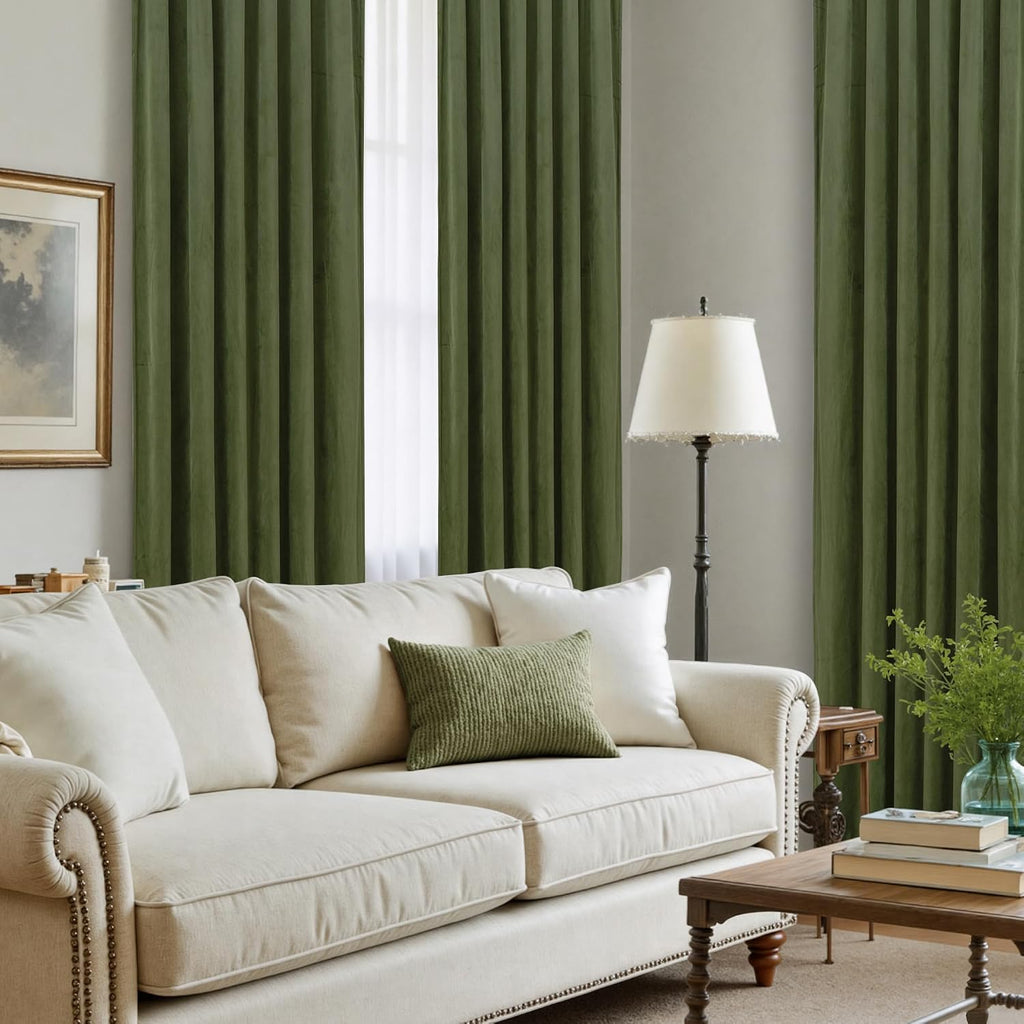 Lamit Sage Green Velvet Curtains 72 Inch Length for Living Room, Super Soft Thermal Insulated Room Darkening Panels Privacy Back Tab and Ro…