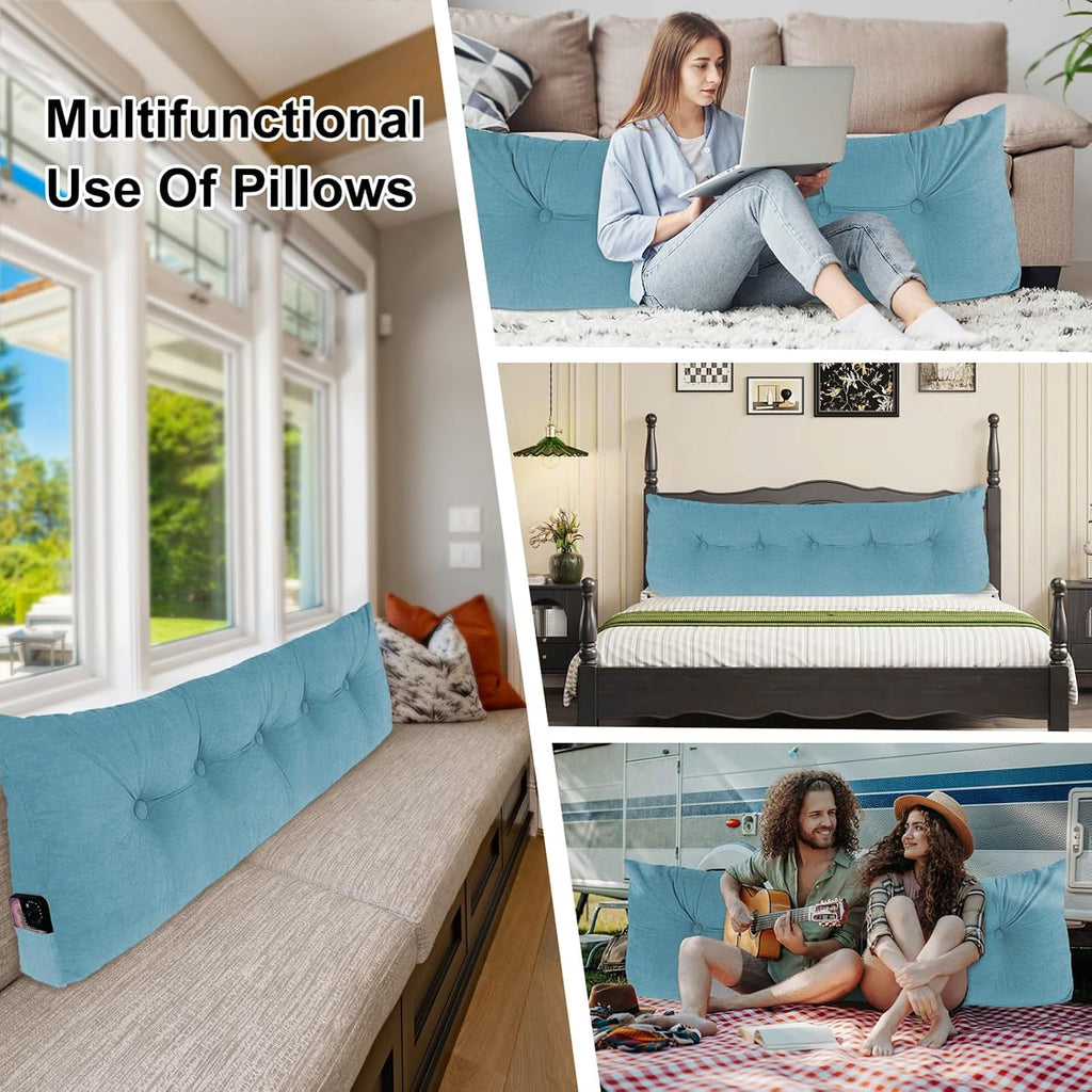 Dizaolive Headboard Pillow Twin, Triangular Bed Wedge Backrest Reading Pillow Cushion for Dorm Sofa Day Bed Blue 8 inches cotton Blue