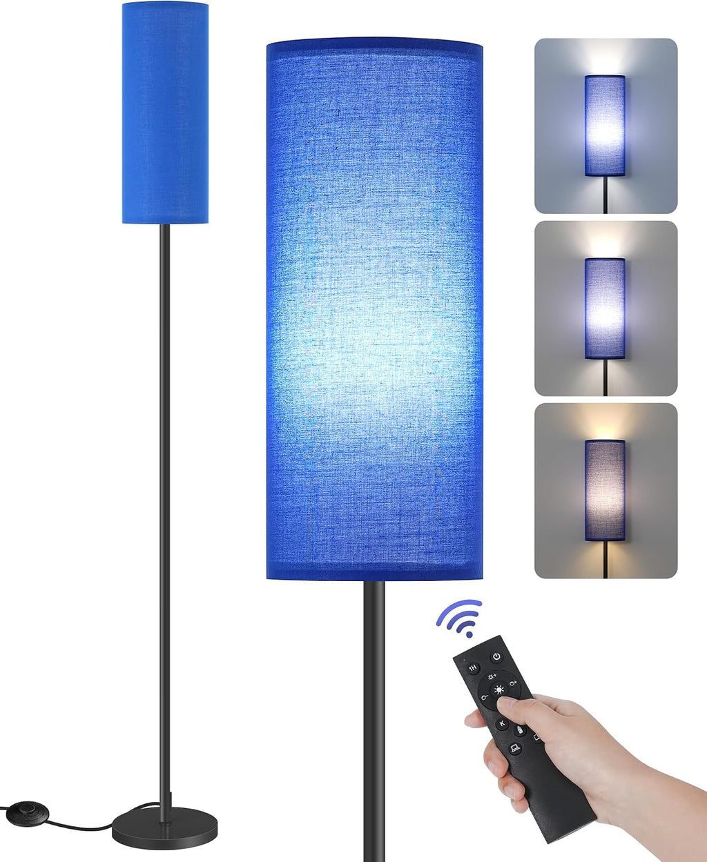 Dimmable Blue Floor Lamp for Living Room with Remote and Foot Switch, Corner Floor Lamp for Bedroom, 64.4" Standing Tall Lamp, 10W 900LM…