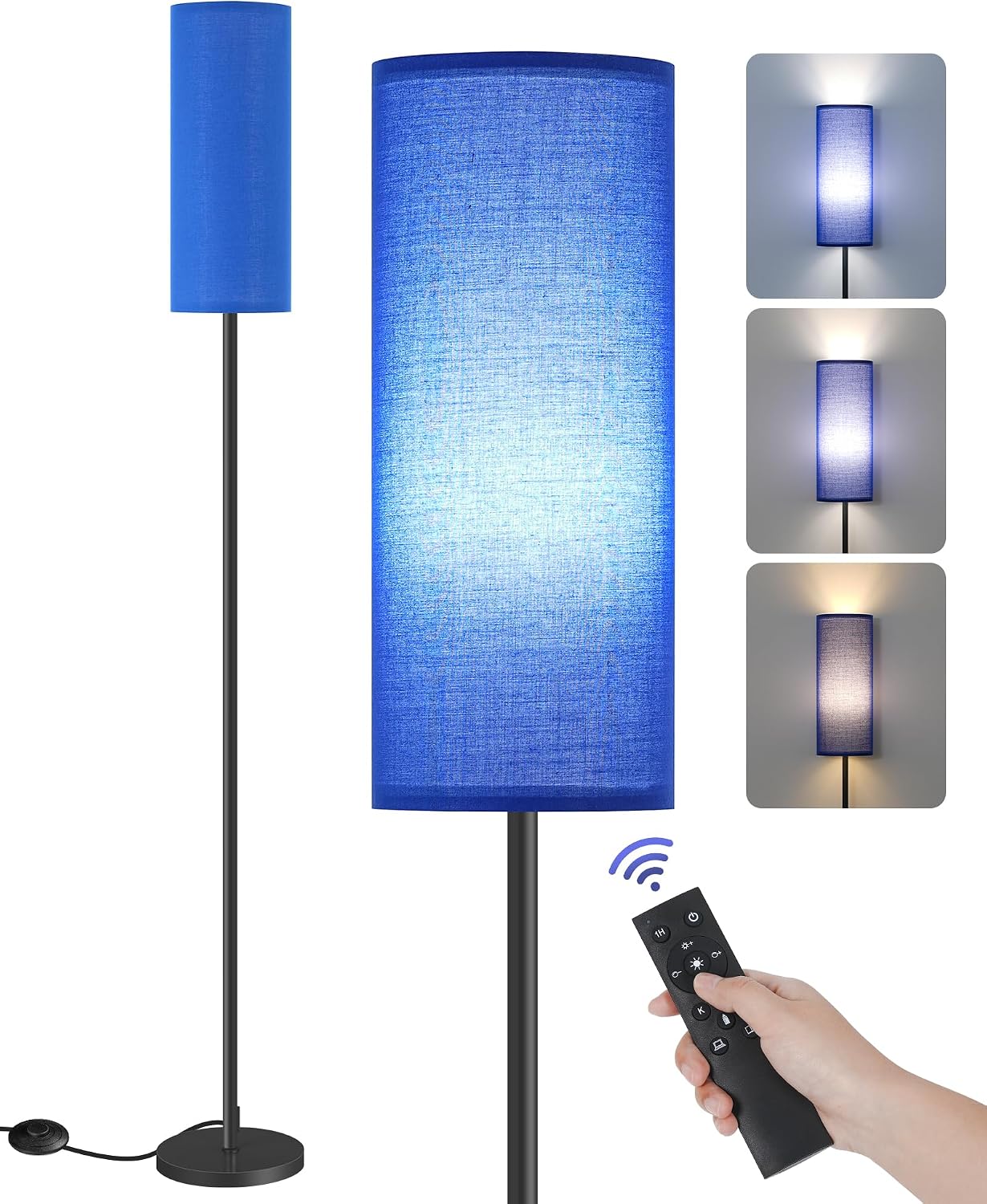 Dimmable Blue Floor Lamp for Living Room with Remote and Foot Switch, Corner Floor Lamp for Bedroom, 64.4" Standing Tall Lamp, 10W 900LM…
