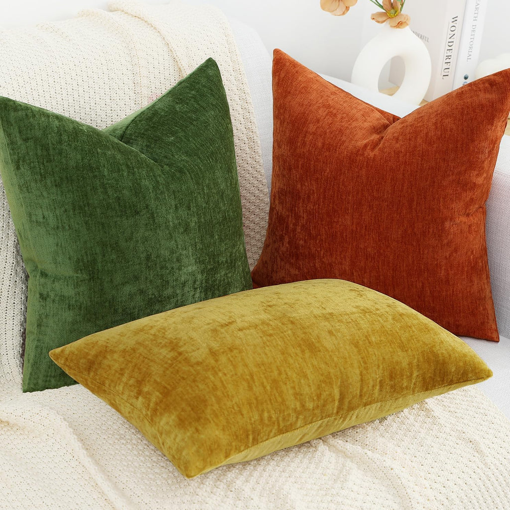 decorUhome Chenille Moss Green Throw Pillow Covers 16x16 Inch Set of 2, Decorative Soft Couch Pillow Covers Solid Dyed Accent Farmhouse Neu…