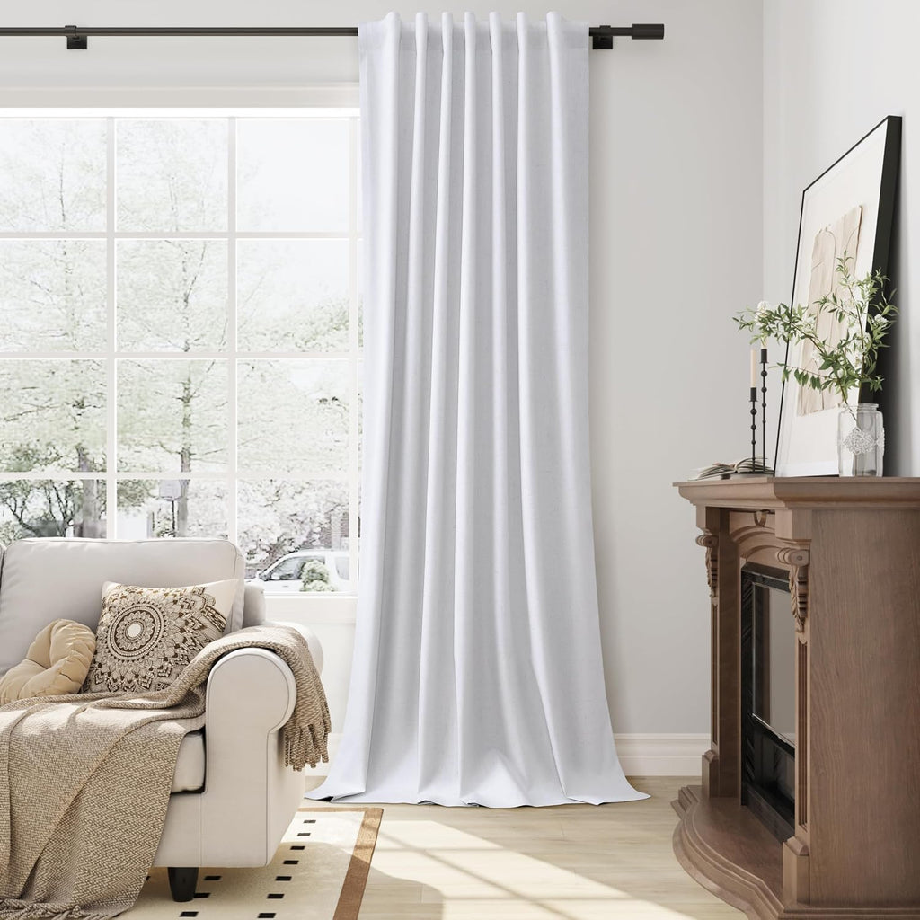 Guken Beige White 100% Blackout Curtains 100 Inch Length 2 Panels Set for Bedroom Country Farmhouse Back Tab Hook Belt Black Out Room Darke…