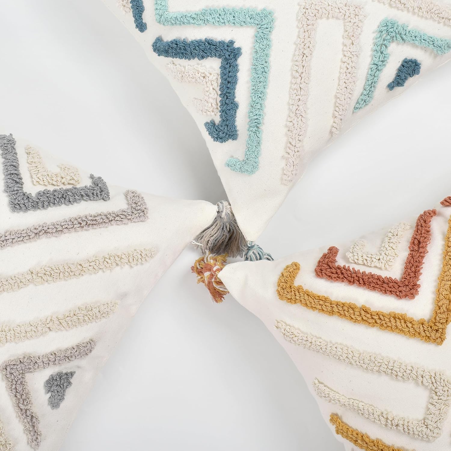 Loopuinhom Boho Pillow Covers 18X18 Inch Boho Tufted Throw Pillow Covers Decorative Tassels Cushion Cover Farmhouse Pillow Case for Couch S…