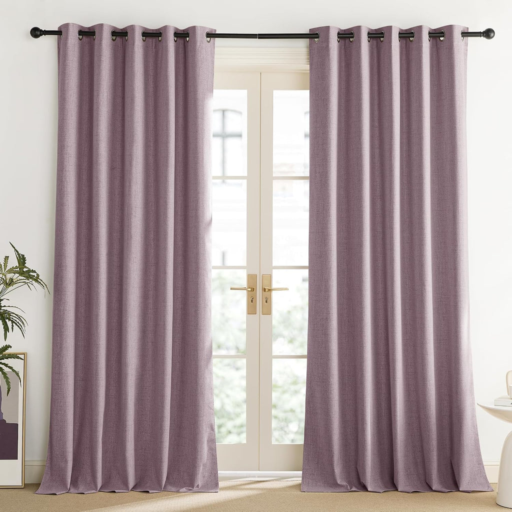 NICETOWN Chaise Mauve Vintage Linen 100% Blackout Curtains for Living Room, Thermal Insulated Curtains 102“ Long, Noise Reducing Window…