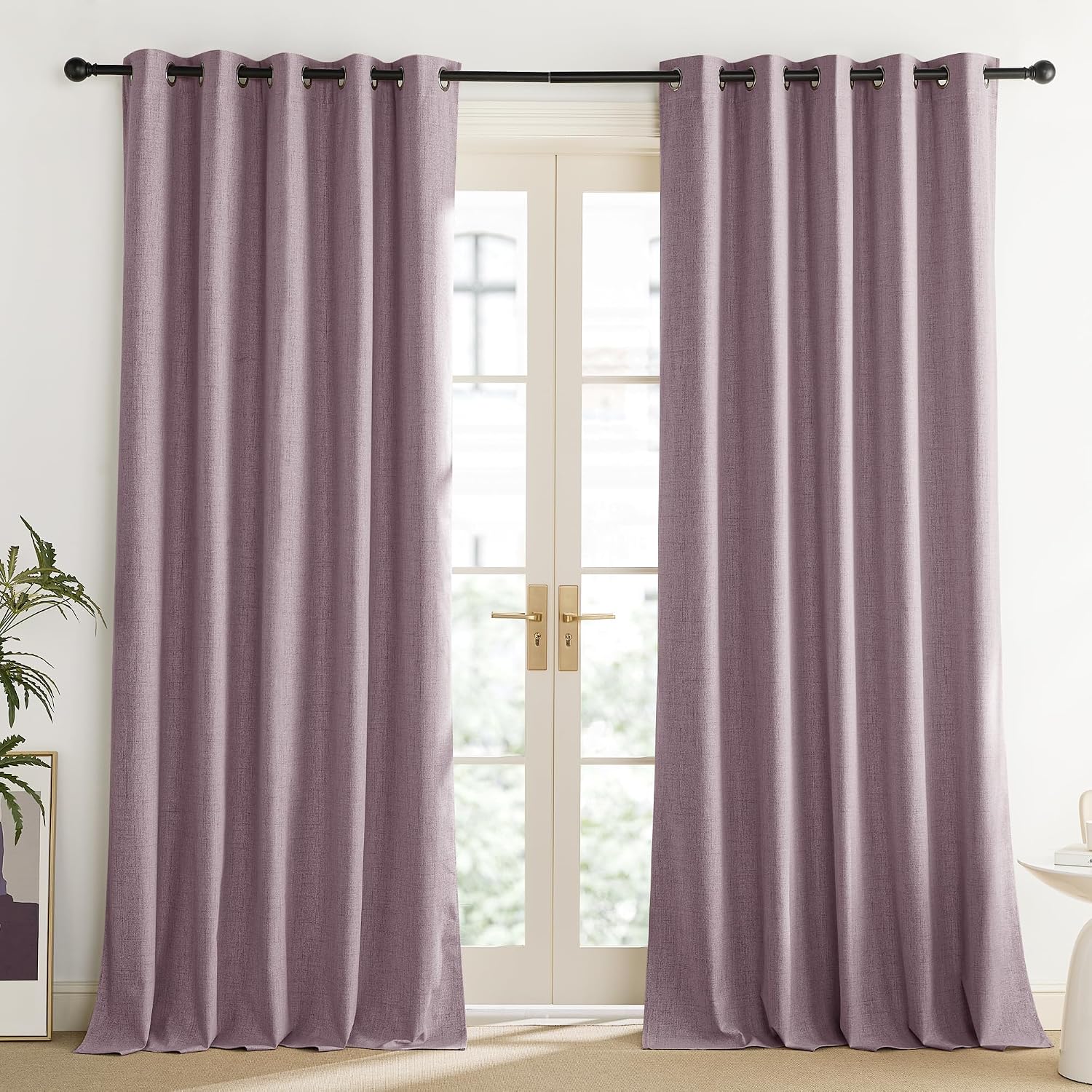 NICETOWN Chaise Mauve Vintage Linen 100% Blackout Curtains for Living Room, Thermal Insulated Curtains 84" Long, Noise Reducing Window…